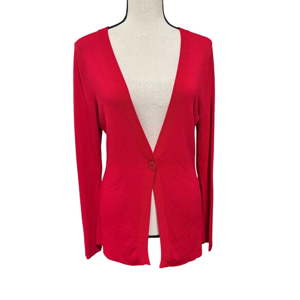 New York & Company Red Cardigan Sz M One-Button Stretch
